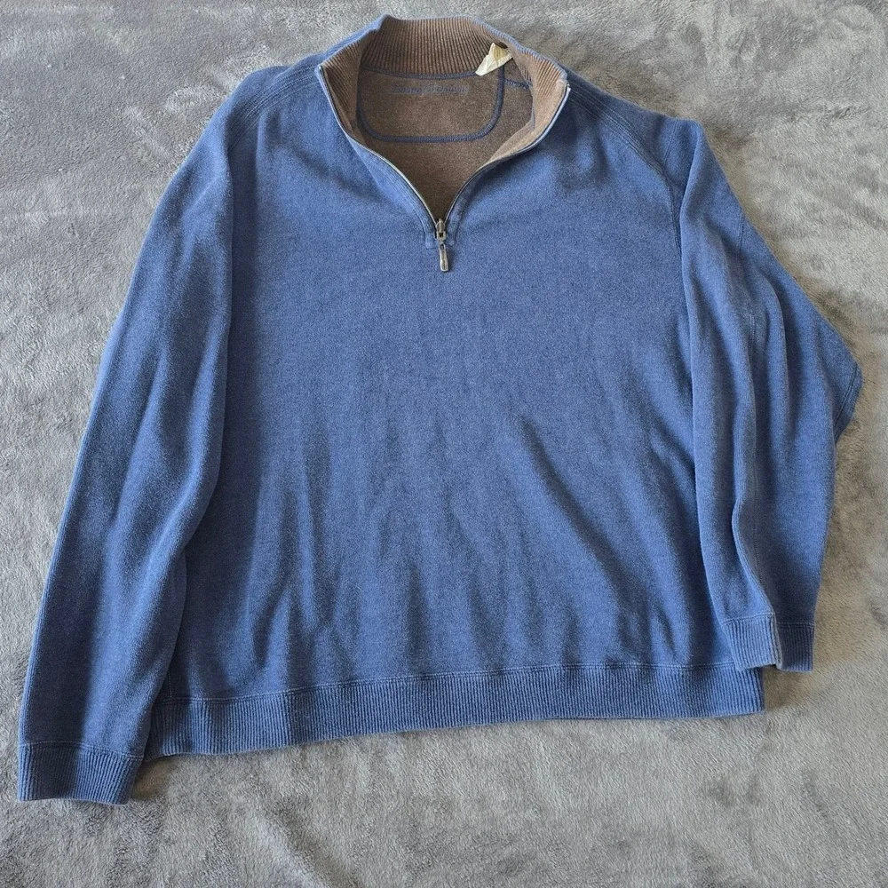 Tommy Bahama Reversible Quarter Zip Pullover Mens 2XL Blue Gray Coastal Comfort‎